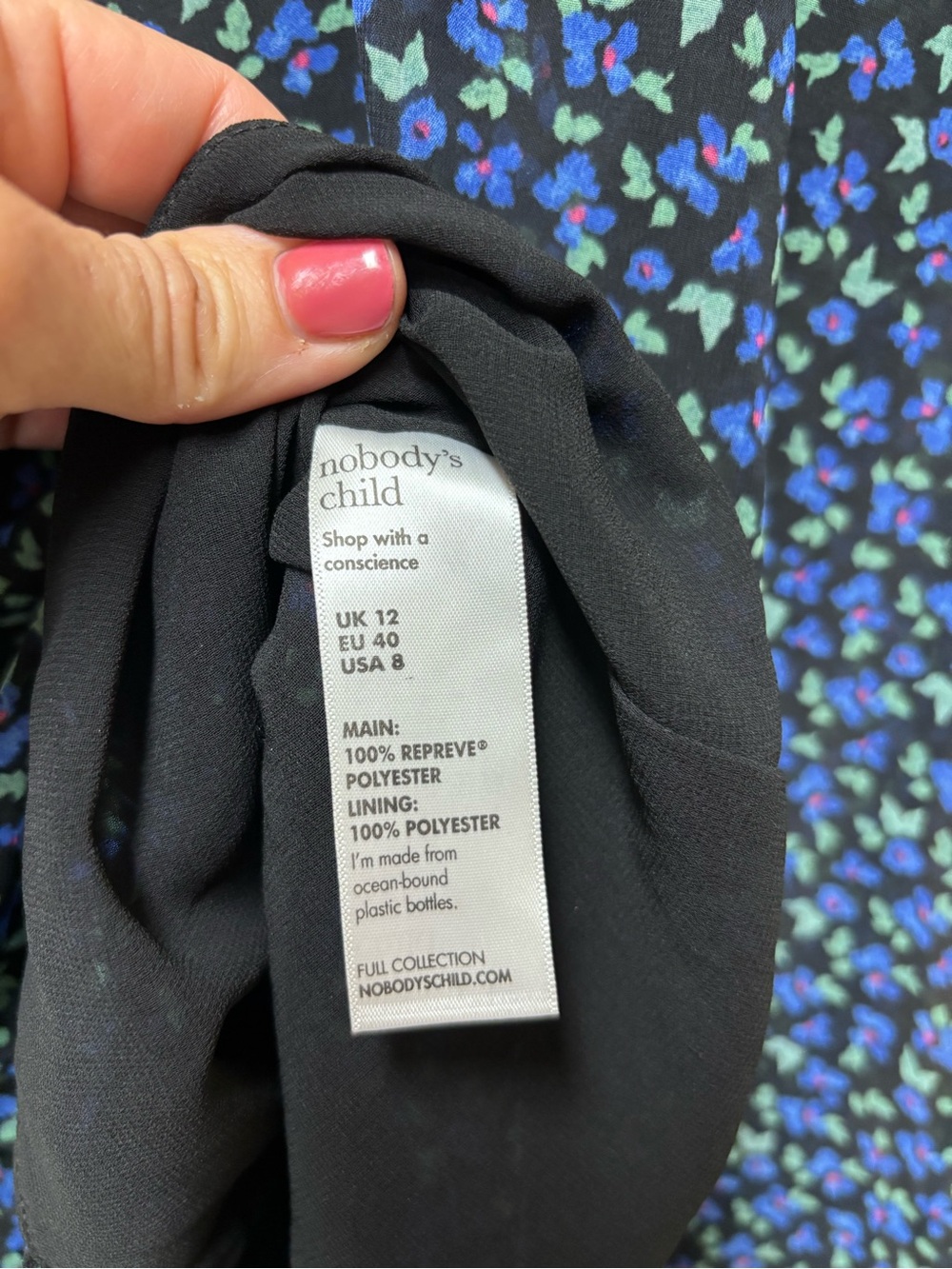 Nobody’s Child Mini Tea Dress Blue Green Ditsy Floral  Size 8 NWT - Picture 11 of 15